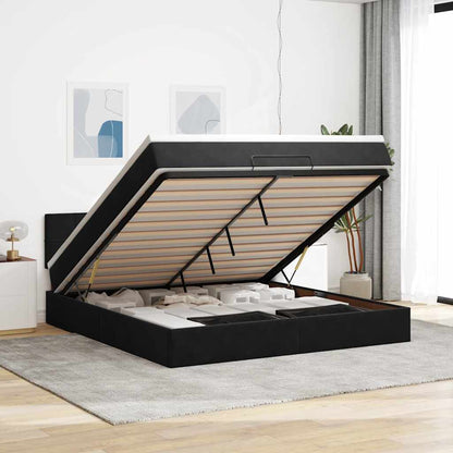 Struttura Letto Pouf con Materasso Nero 180x200 cm in Velluto