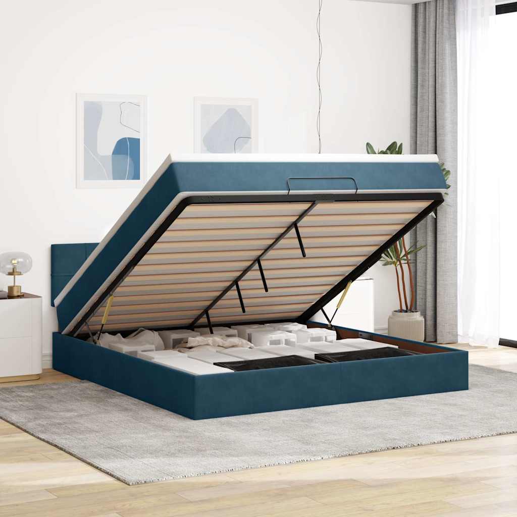 Struttura Letto Pouf con Materasso 180x200 cm in Velluto