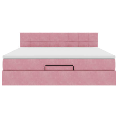 Struttura Letto Pouf con Materasso Rosa 180x200 cm in Velluto | homemem39