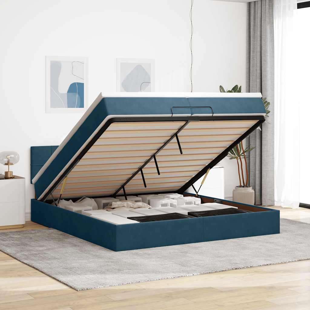 Struttura Letto Pouf con Materasso 200x200 cm in Velluto