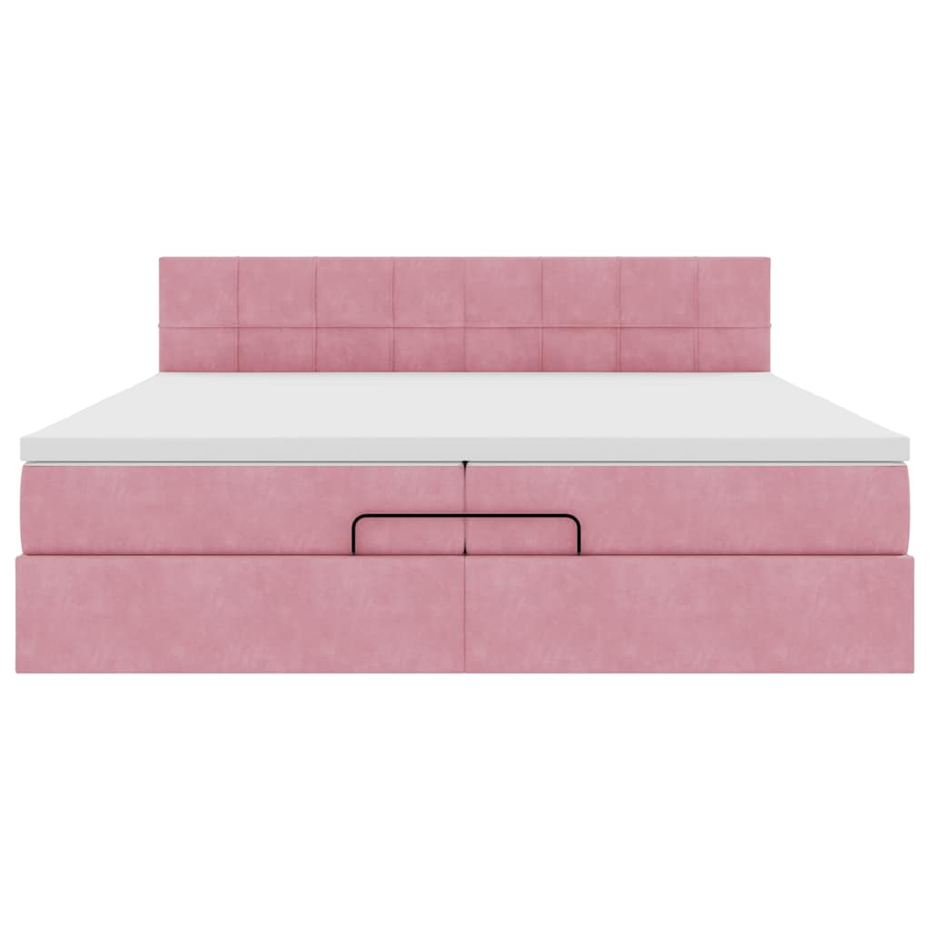 Struttura Letto Pouf con Materasso Rosa 200x200 cm Velluto | homemem39