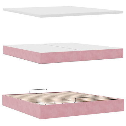 Struttura Letto Pouf con Materasso Rosa 200x200 cm Velluto | homemem39