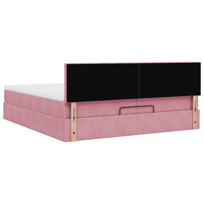 Struttura Letto Pouf con Materasso Rosa 200x200 cm Velluto | homemem39
