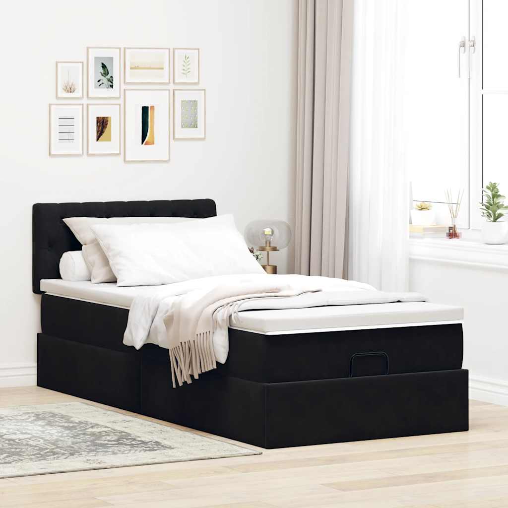 Struttura Letto Pouf con Materasso Nero 80x200 cm in Velluto