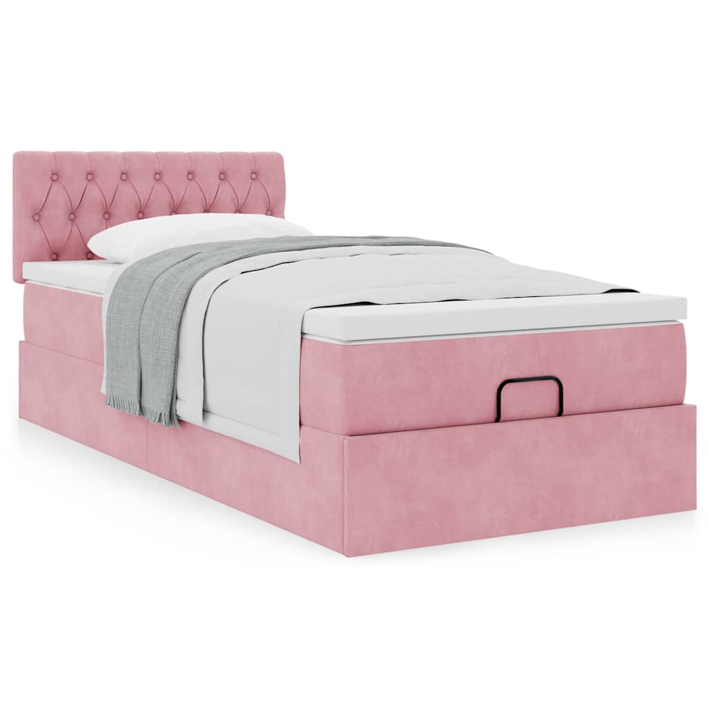 Struttura Letto Pouf con Materasso Rosa 80x200 cm Velluto