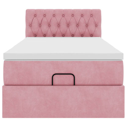 Struttura Letto Pouf con Materasso Rosa 80x200 cm Velluto