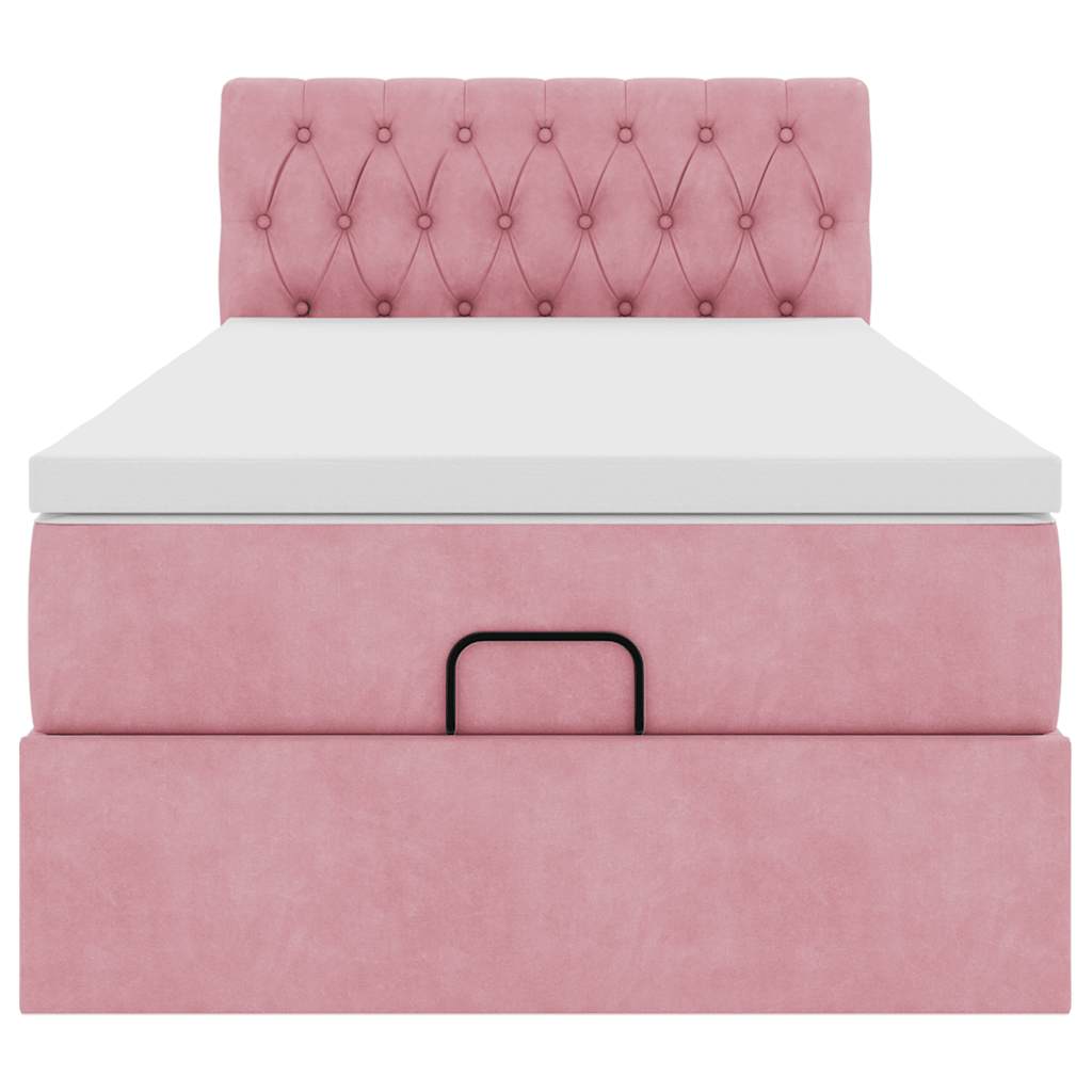 Struttura Letto Pouf con Materasso Rosa 80x200 cm Velluto