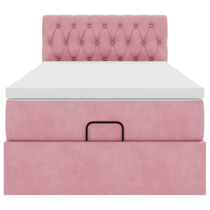 Struttura Letto Pouf con Materasso Rosa 80x200 cm Velluto