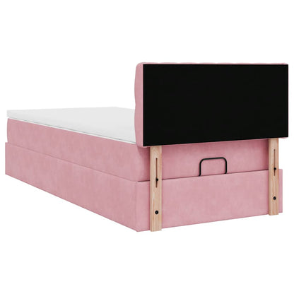 Struttura Letto Pouf con Materasso Rosa 80x200 cm Velluto