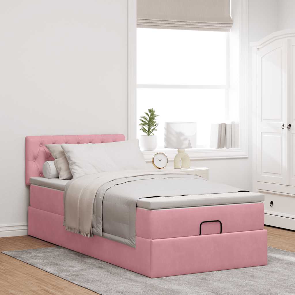 Struttura Letto Pouf con Materasso Rosa 90x200 cm in Velluto - homemem39