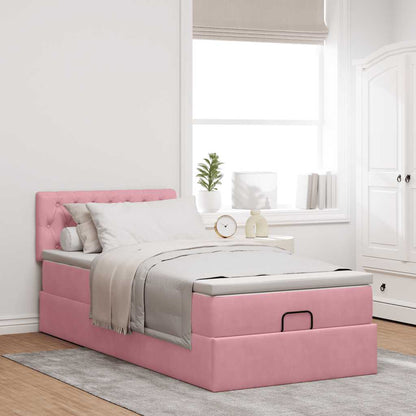 Struttura Letto Pouf con Materasso Rosa 90x200 cm in Velluto - homemem39