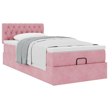 Struttura Letto Pouf con Materasso Rosa 90x200 cm in Velluto