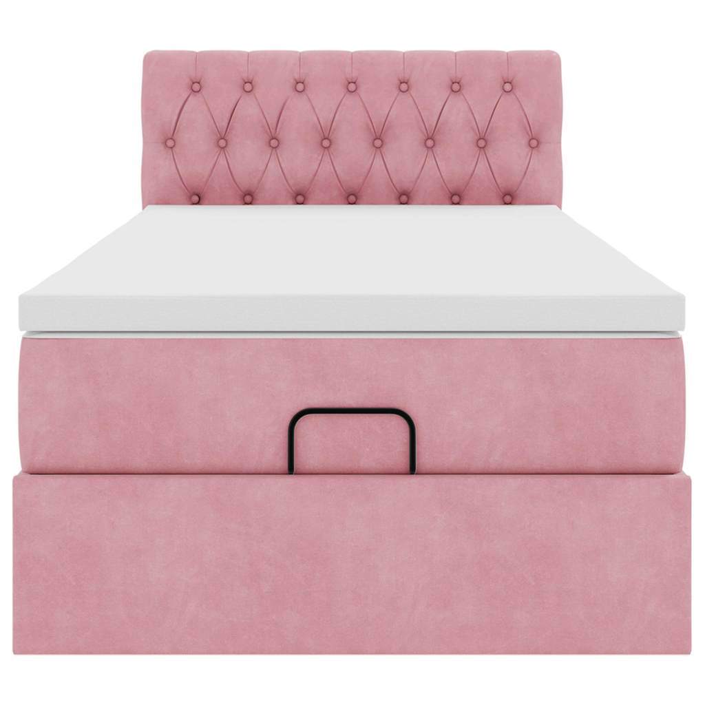 Struttura Letto Pouf con Materasso Rosa 90x200 cm in Velluto - homemem39