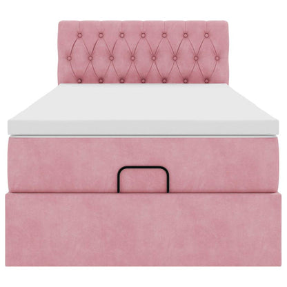 Struttura Letto Pouf con Materasso Rosa 90x200 cm in Velluto - homemem39