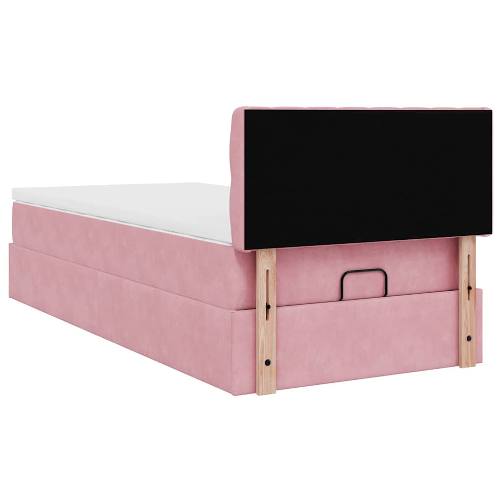 Struttura Letto Pouf con Materasso Rosa 90x200 cm in Velluto - homemem39