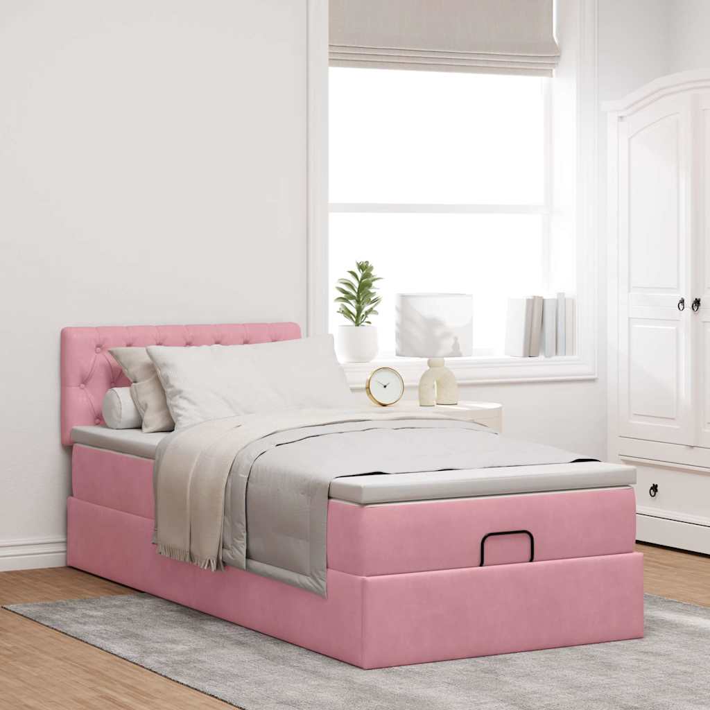 Struttura Letto Pouf con Materasso Rosa 100x200 cm Velluto | homemem39