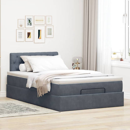 Pouf Letto con Materasso Grigio Scuro 120x190 cm Velluto