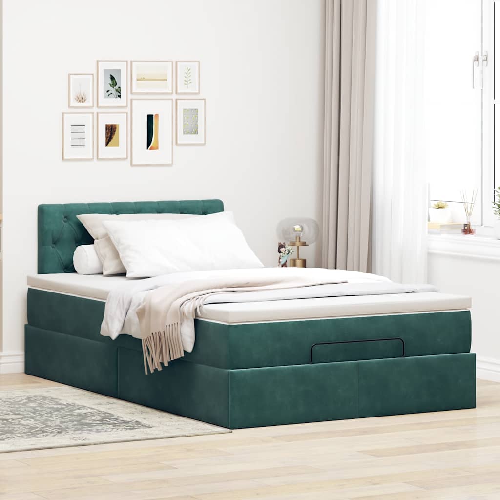 Pouf Letto con Materasso Verde Scuro 120x190 cm Velluto