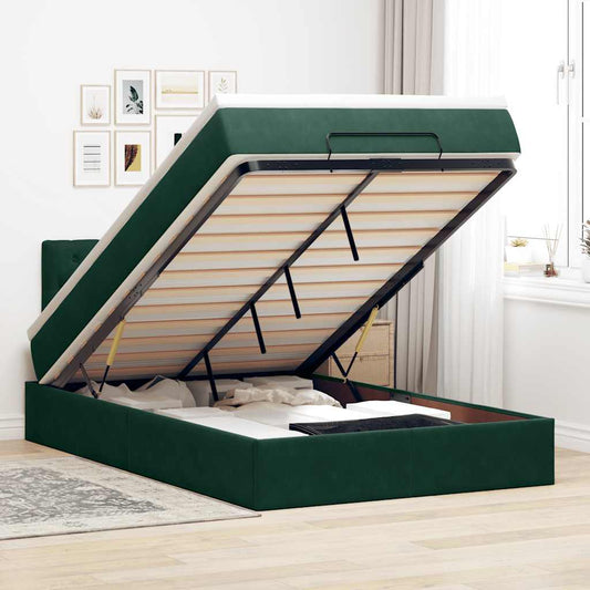 Pouf Letto con Materasso Verde Scuro 120x190 cm Velluto