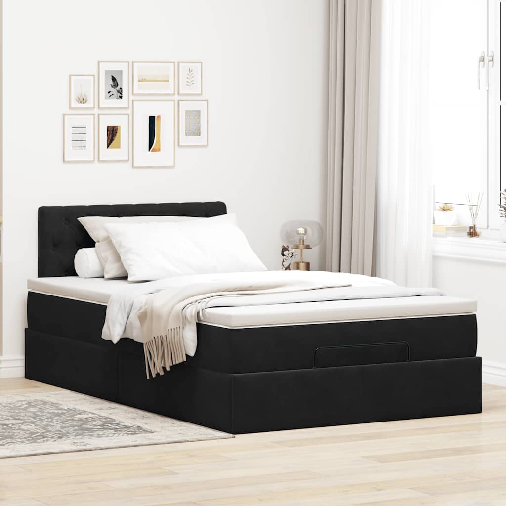 Struttura Letto Pouf con Materasso Nero 120x200 cm Velluto - homemem39