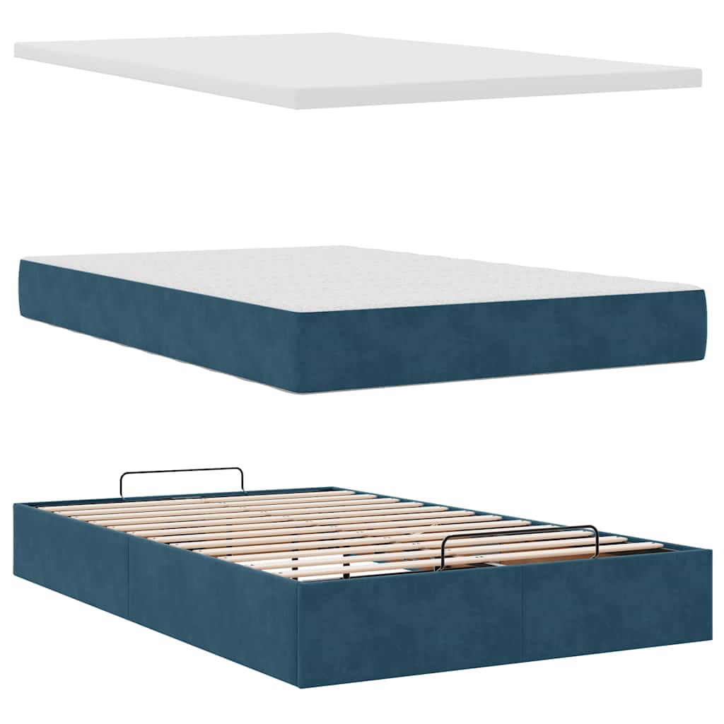 Struttura Letto Pouf con Materasso Blu Scuro 120x200 cm Velluto | homemem39