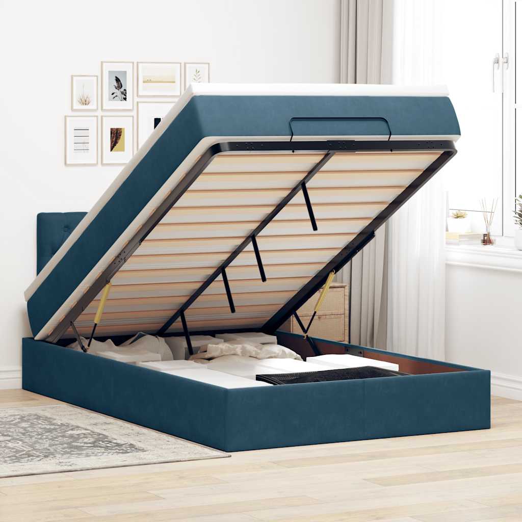 Struttura Letto Pouf con Materasso Blu Scuro 120x200 cm Velluto | homemem39