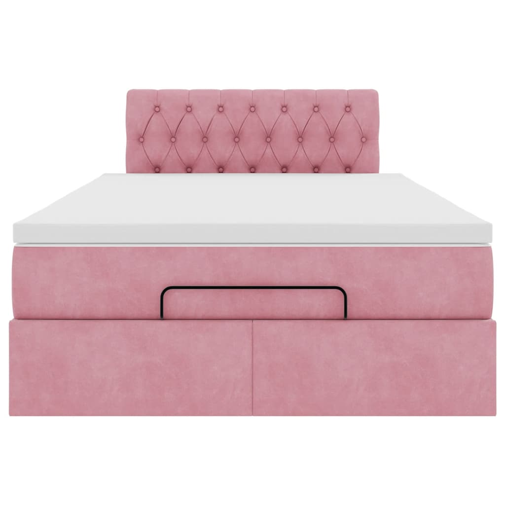 Struttura Letto Pouf con Materasso Rosa 120x200 cm Velluto | homemem39