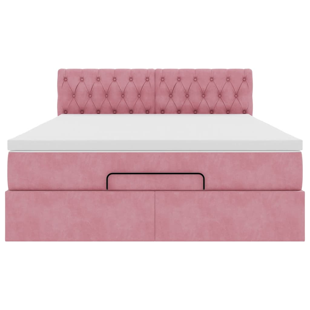 Struttura Letto Pouf con Materasso Rosa 140x190 cm in Velluto