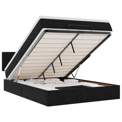 Struttura Letto Pouf con Materasso Nero 140x200 cm in Velluto - homemem39