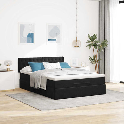 Struttura Letto Pouf con Materasso Nero 140x200 cm in Velluto