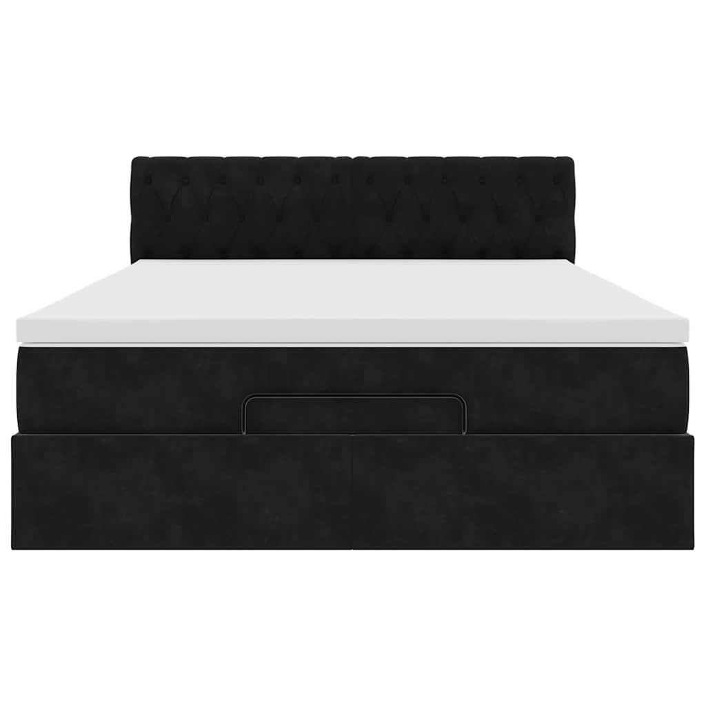 Struttura Letto Pouf con Materasso Nero 140x200 cm in Velluto