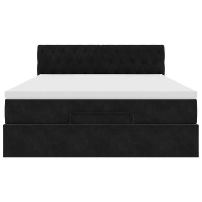 Struttura Letto Pouf con Materasso Nero 140x200 cm in Velluto