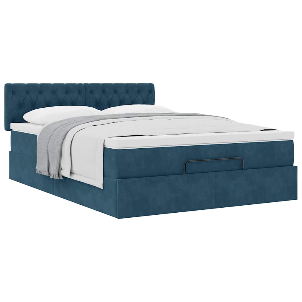 Struttura Letto Pouf con Materasso Blu 140x200cm in Velluto | homemem39