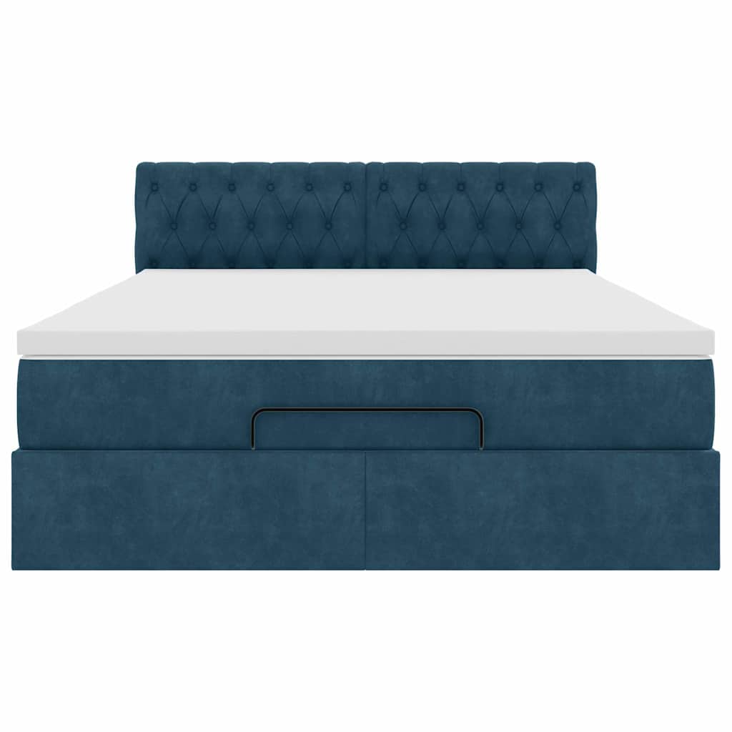 Struttura Letto Pouf con Materasso Blu 140x200cm in Velluto | homemem39