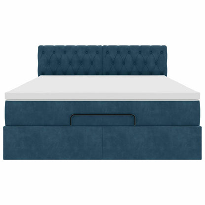 Struttura Letto Pouf con Materasso Blu 140x200cm in Velluto | homemem39