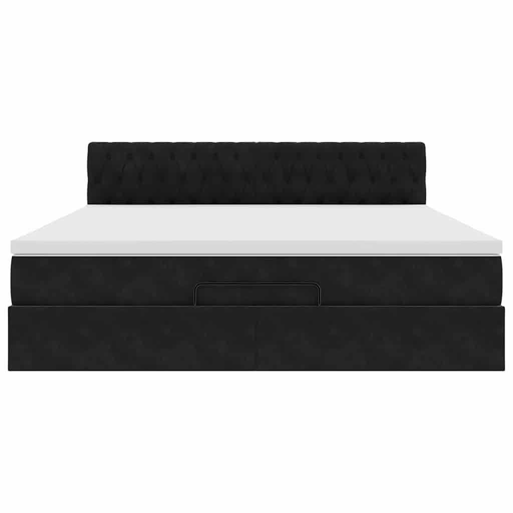 Struttura Letto Pouf con Materasso Nero 160x200 cm in Velluto