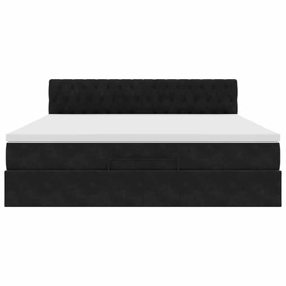 Struttura Letto Pouf con Materasso Nero 160x200 cm in Velluto