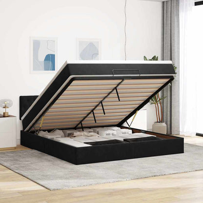 Struttura Letto Pouf con Materasso Nero 160x200 cm in Velluto