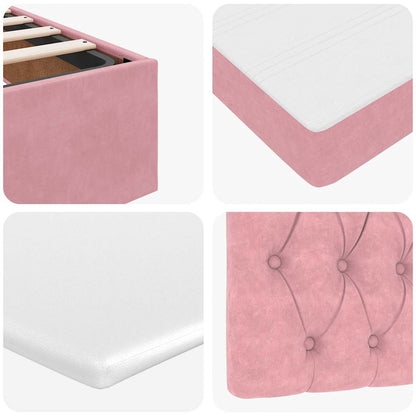 Struttura Letto Pouf con Materasso Rosa 160x200 cm in Velluto