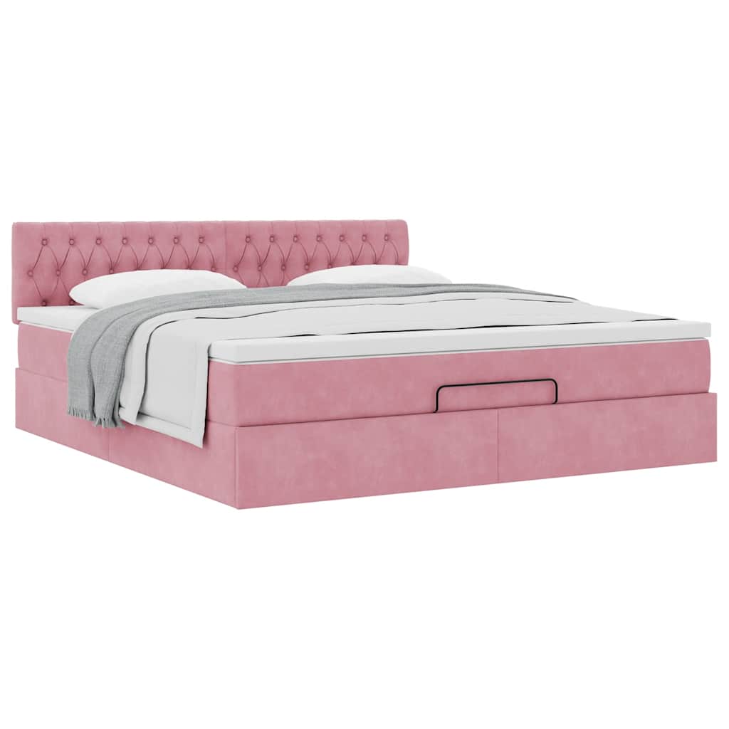 Struttura Letto Pouf con Materasso Rosa 160x200 cm in Velluto | homemem39
