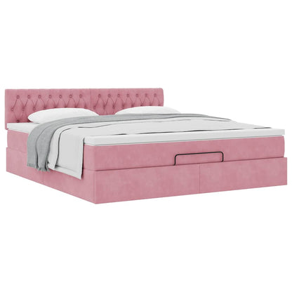Struttura Letto Pouf con Materasso Rosa 160x200 cm in Velluto | homemem39