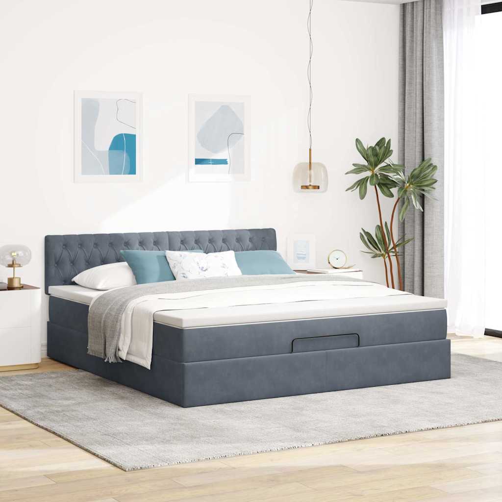 Struttura Letto Pouf con Materasso 180x200 cm in Velluto | homemem39