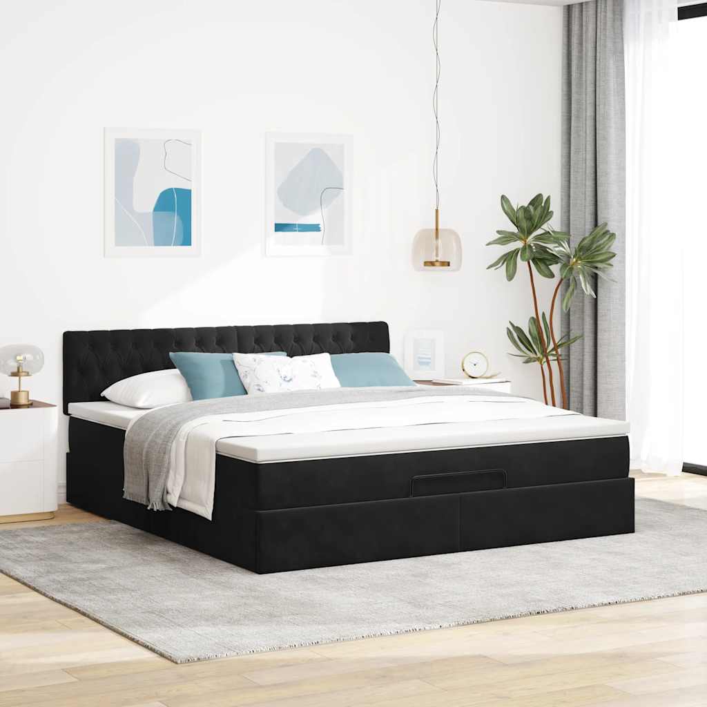 Struttura Letto Pouf con Materasso Nero 180x200 cm in Velluto | homemem39