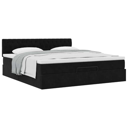 Struttura Letto Pouf con Materasso Nero 180x200 cm in Velluto | homemem39