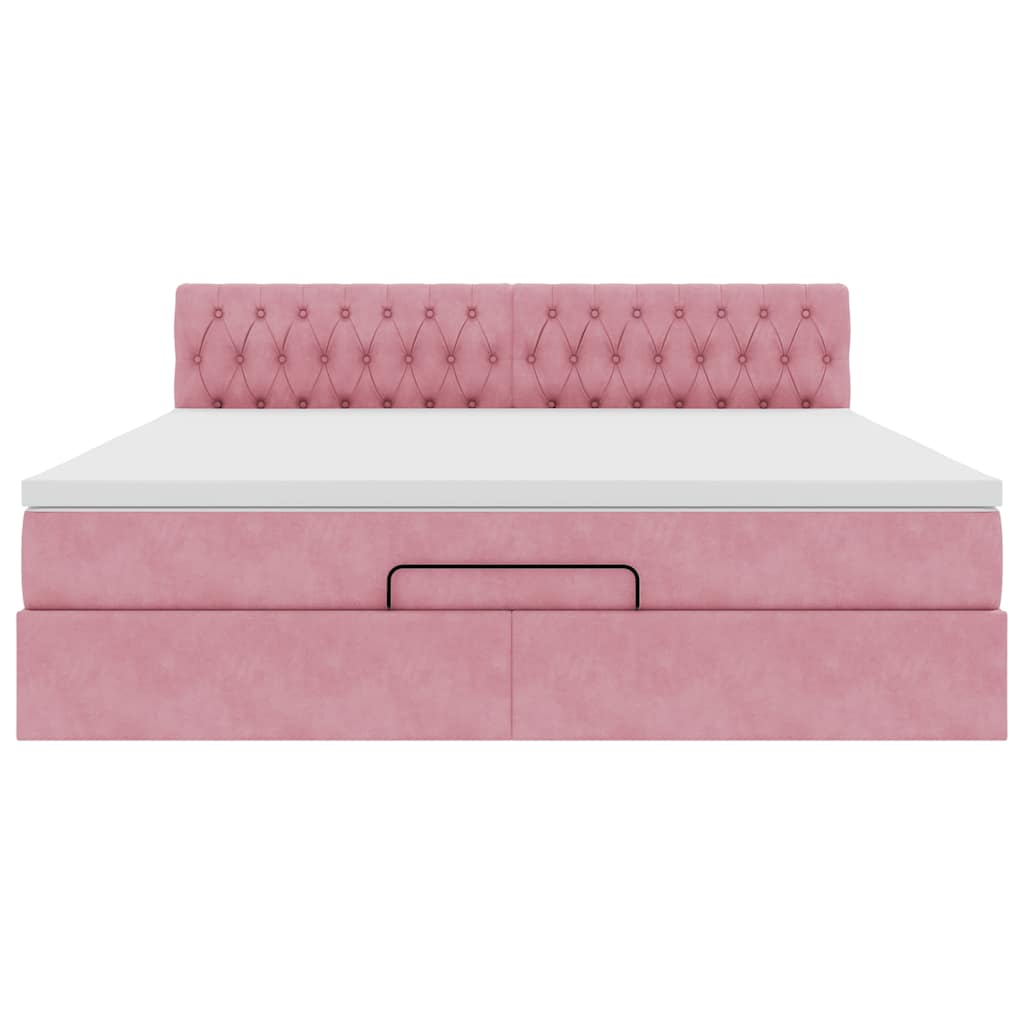 Struttura Letto Pouf con Materasso Rosa 180x200 cm in Velluto