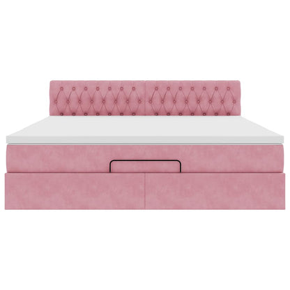 Struttura Letto Pouf con Materasso Rosa 180x200 cm in Velluto