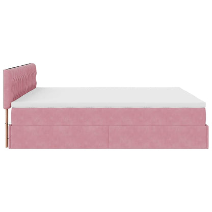 Struttura Letto Pouf con Materasso Rosa 180x200 cm in Velluto