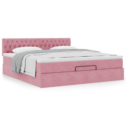 Struttura Letto Pouf con Materasso Rosa 180x200 cm in Velluto