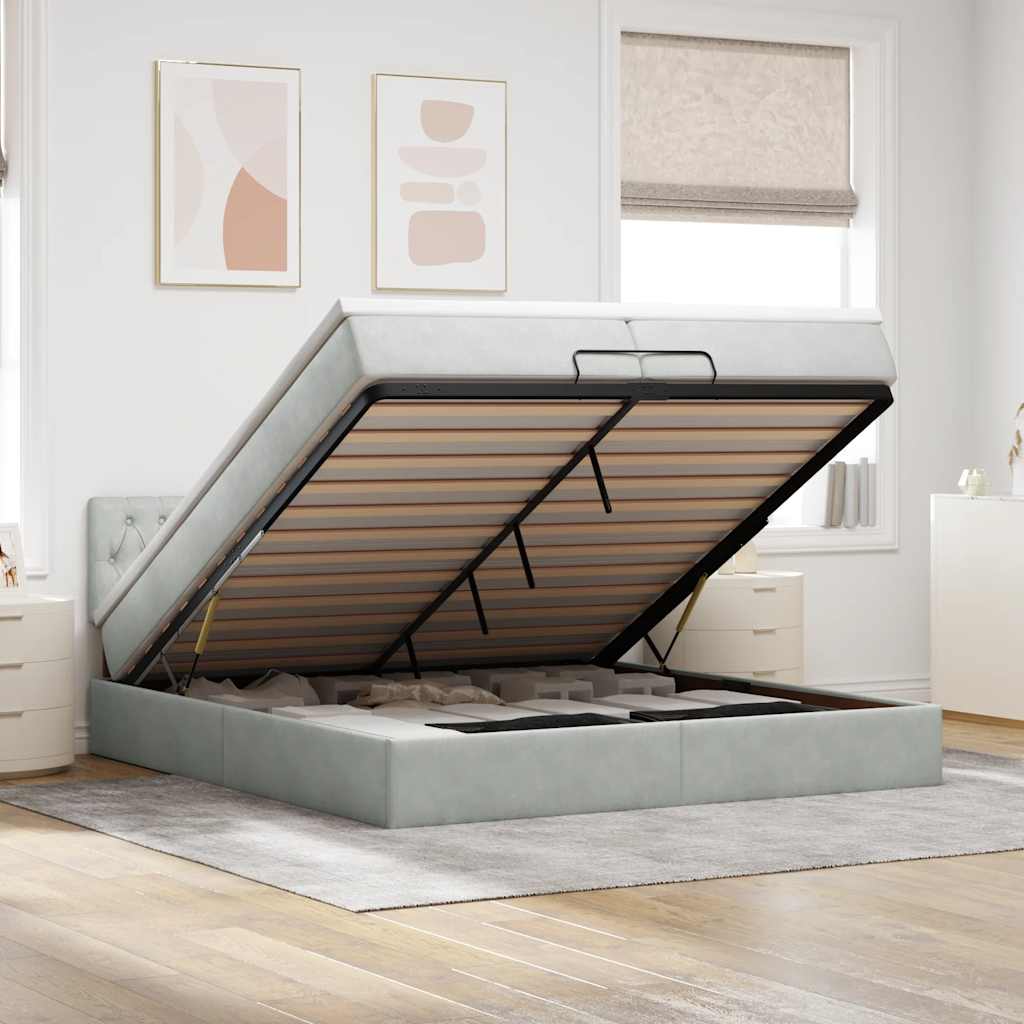 Struttura Letto Pouf con Materasso 200x200 cm in Velluto | homemem39