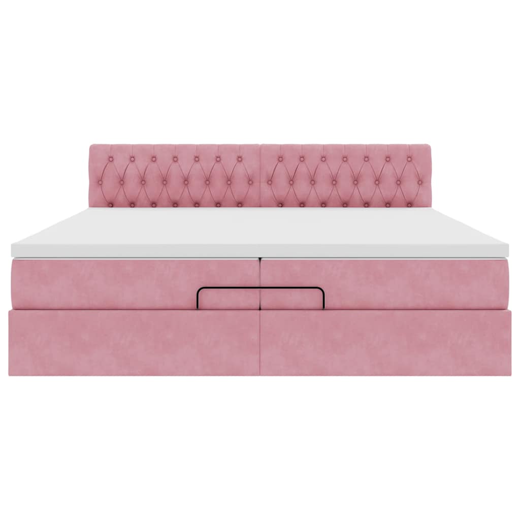 Struttura Letto Pouf con Materasso Rosa 200x200 cm Velluto | homemem39